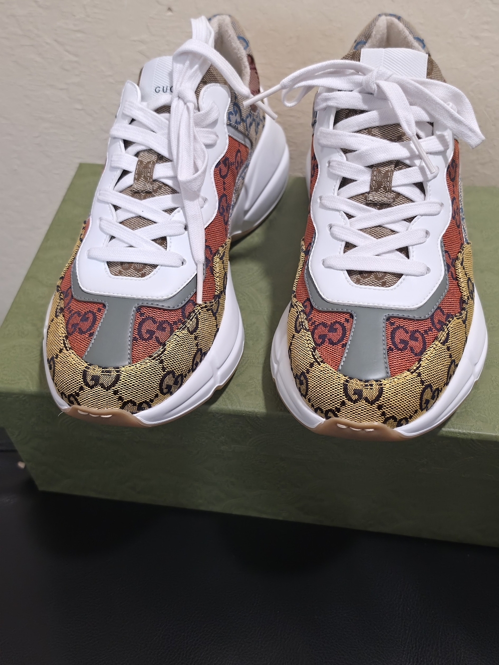 Gucci Multicolor GG Canvas and White Leather Chunky Sneakers